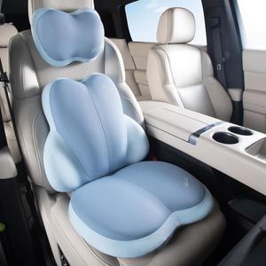 플로리치 3 PCS 카시트 요추 지지대 베개 카 넥 헤드레스트 초두께 메모리 폼 시트 패드 압력 사무용 등받이 쿠션(파란색)