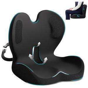 메모리 폼 시트 쿠션, 요추 지지대가 있는 사무용 의자 스트랩이 L자형 인체공학적 미끄럼 방지 좌골, 헤모로이드, 직장인을 위한 꼬리뼈 , 운전자(블랙+ 스 실크)