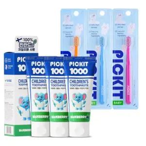 픽킷 1000 고불소 어린이 치약 60g 3개 + 픽킷 저자극 유아 칫솔 3개