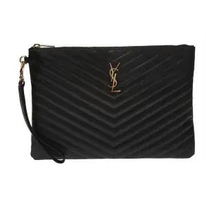 [생로랑]카산드라 마틀라세 레더 태블릿 파우치 블랙 금장 123485307