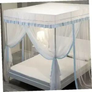 침대용 체크알찬 장 블루형 캐노피 방지 커튼