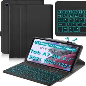 삼성 갤럭시 탭 A7 라이트 8.7인치 2021년형 탭용 DETUOSI 백라이트 키보드 케이스(SM-T220/T227U) S 펜