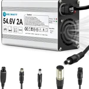 Hexwatt 54.6V 2A 충전기 (48V 리튬이온 배터리용) 전기 자전거/스쿠터/호버보드 배터리 6개 커넥터 포함