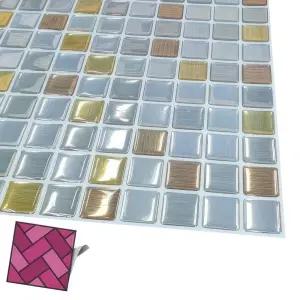 붙이는타일 시트지 실버골드 바둑판 타일벽지 240 DIY 베란다 거실 벽