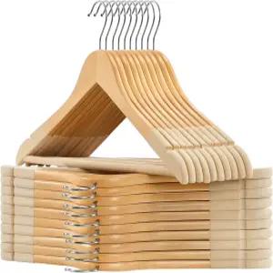 송믹스 벨벳 나무 걸이 표면이 있는 20개 세트 어깨 홈이 논슬립 코트 바지 바 360° 회전 고리 재킷 셔츠