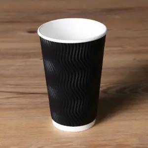 일회용 3중 단열컵 웨이브 블랙 칼라 510ml(16온스) 커피 종이컵 100개