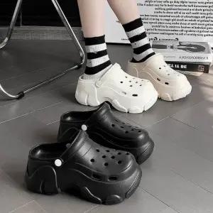 여자 2컬러 신발꾸미기 에어홀 통굽 슬리퍼 샌들 (WFKBXSB)