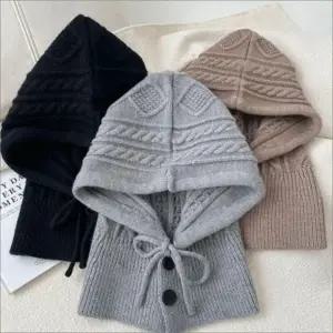 꽈배기 방한 여자 겨울 5색 후드워머 니트 바라클라바