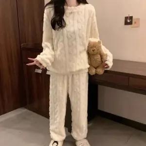 여성 소프트 양털 수면 잠옷 세트 1P 겨울 홈웨어