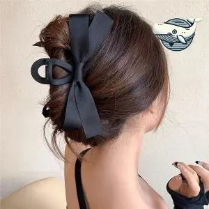 우아한 블랙 리본 헤어핀 고급스러운 머리 장식 똥머리집게핀