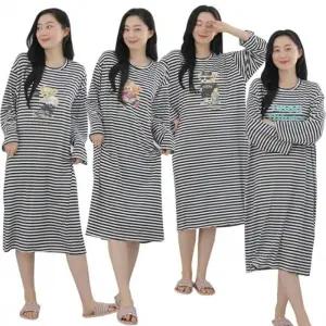 여성 원피스 잠옷 스트라이프 곰 사방 스판 롱원피스 오버핏 빅사이즈 봄 주니어 학생