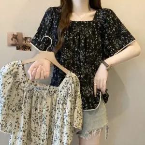 은창]스퀘어 안개 엣지 레이스 반팔 티셔츠 봄 여름 가을 상의 여름 퍼프 반팔 상의 티셔츠 셔츠 비치 휴가