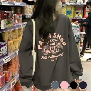 루즈핏 여성 겨울니트 여자상의 약기모 여성상의 긴팔 티셔츠 간절기 영문