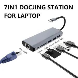 7 in 1 USB 허브 USB C to HDMI 타입 C PD 100W RJ45 HDTV SDTF 카드 리더 USB3.0 포트 멀티 허브 도킹 스