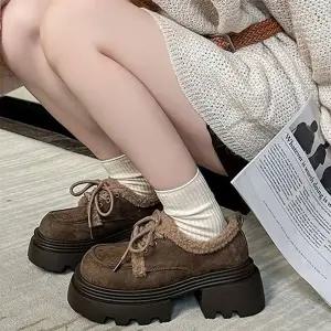 [옷자락]여성 청키 부츠 기모 키높이 로퍼 겨울용