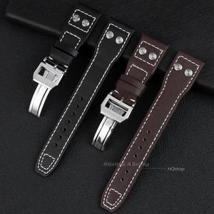 IWC 파일럿 소 가죽 팔찌 22mm 21mm 20mm  가죽 시계 밴드 스틸 접는 버클 블랙 팔찌 액세서리