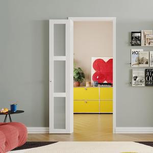 SOLRIG 180도 이중폴드 도어, 24 u2033x 80 u2033 개구부, 힌지 하드웨어 세트가 있는 흰색 3라이트 프로스팅 접이식 내부 개구부에 완벽한 풀 액세스 옷장 도어