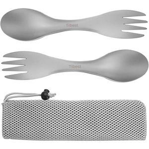 타이베스트 2 in 1 티타늄 스푼 및 포크 콤보 배낭여행 도구 캠핑 등 가벼운 (2팩)