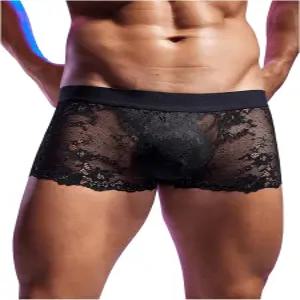 스웨트록스 남성용 쉬어 메시 플로럴 레이스 드로즈 미드 라이즈 통기성 속옷