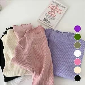 겨울 슬림핏 티셔츠 목폴라 여자 이너 프릴 반목 긴팔