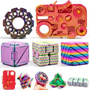 AQXYTK 5팩 3D 프린팅 피젯 장난감 세트 레인보우 스피너 12-in-1 인피니티 큐브 책상 스트레스 해소 감각