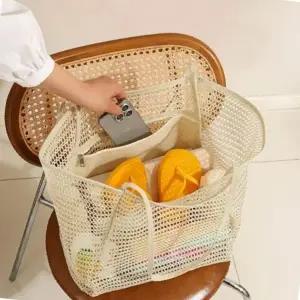 2컬러 비치 수영가방 메쉬 그물망사 숄더백 여름