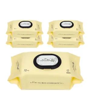 시치미 쓱 프리미엄 허니 옐로우 아기물티슈 두툼한 엠보싱 캡형 80평량 72매 5팩