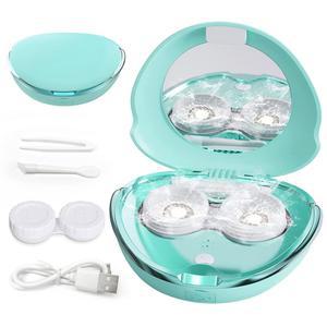 콘택트렌즈 클리너 기계, USB 충전기 포함 휴대용 클리너, 소형 56kHz 고주파 진동, 소프트 렌즈, 컬러 콘택트렌즈, 하드 RGP 렌즈(녹색)용
