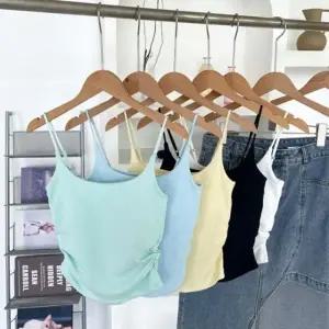 여성 핫 이너캡 내장 끈 나시 여름 탑 슬리브리스 브
