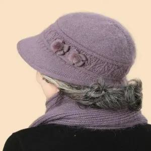 여성 4컬러 중장년 방한 꽃무늬장갑 목도리 세트 니트모자 중년여성모자 여자 할머니모자 겨울모자