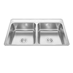 킨드레드 크림모어 33인치 LR x 22인치 FB 7인치 DP 드롭 인 더블 볼 3-홀 스테인리스 스틸 주방 싱크대, CDLA3322-7-3N