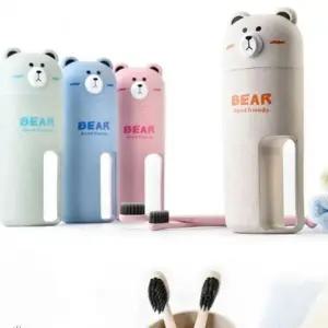 곰돌이모양 휴대용 양치컵세트 하우스앤데코 칫솔통 선물 어린이집 양치컵