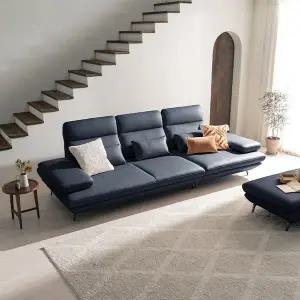 [다우닝] 플랫 4인 콤팩트 스윙 전체 천연 면피가죽 소파+스툴