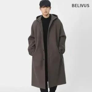 빌리버스 남성 간절기 레글런 실루엣 발마칸 울혼방 톤다운 롱 후드 코트 BAZ002