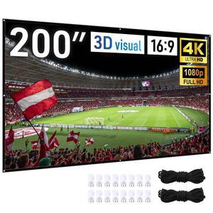 Japard 200인치 프로젝터 스크린 야외, 4K 풀 HD 3D 16:9 캔버스 소재 양면 프로젝션, 접이식 휴대용, 가정용 야외 극장용 벽걸이 초대형, 파티