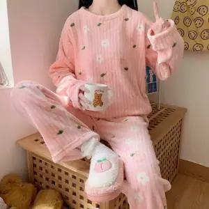 상하 세트 긴팔 긴바지 겨울 용 부들이 극세사 잠옷