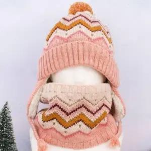 (옵션 1 핑크)어린이 레이브 모자 W 0592 목도리 방한세트 목도리세트 겨울 방한센트 귀마개 넥워머 털 어