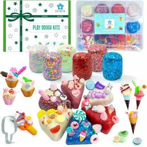 심플리플레이 스크림 센스 도우 키트 액세서리 포함 PCS 18온스 글리터 6개(120개 이상) 콘 몰드 과일 조각