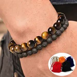 호안석 화산석 팔찌 10mm 2개 세트 재물운 행운 풍수 선물 남여공용