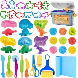 VConejo 도우 도구 보관 용기 매트 커터 롤링 핀 안전 가위 스탬프 동물 및 3D 디노 메이커가 포함된 용