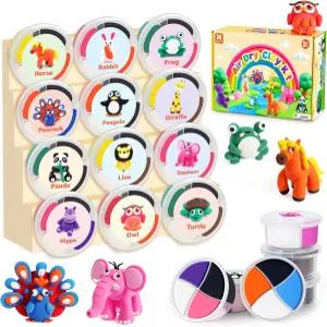 용 에어 드라이 클레이 키트 튜토리얼 카드 및 비디오가 포함된 12가지 동물 모델링 8가지 조각 도구