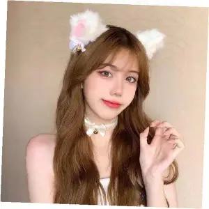 고양이 귀 머리띠 초커 세트 할로윈 화이트 방울 목걸이 파티용품