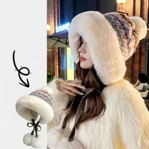 방한모자 겨울 여성 귀달이 니트 퍼 ( ) 모자 방울 안감 털 쟈가드 LND