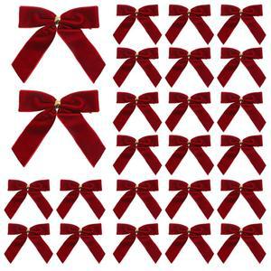 YTJGC 24개 레드벨벳 리본 크리스마스 트리 보우 토퍼 도어 화환 장식 빈티지 벨벳 선물 파티 데코 (버건디)