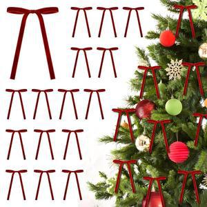 크리스마스 트리를 위한 레드 벨벳 보우 30개, 5x7인치 장식 트리 버건디 빈티지 화환 선물 홈 데코, 갈랜드를 리본 (3/8인치)