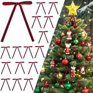 크리스마스 트리 벨벳 리본 보우 매듭 빈티지 화환 장식용 스피릿레 30개 버건디 (5 x 7 인치, 너비 3/8