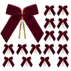 핀트리랜드 16팩 레드벨벳 크리스마스 트리, 작은 장식용 트위스트 타이 리본, 선물 포장, 3.5x3.5인치(와인 레드)