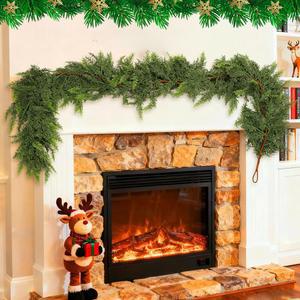인조 노퍽 파인 갈랜드 크리스마스 도어 그린 리얼 터치 화환 벽 창문 맨틀 실내 장식