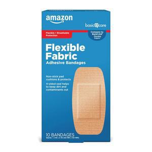 아마존 베이직 케어 유연한 패브릭 접착 붕대, XL(2인치 x 4인치), 모든 피부 타입을 위한 보호, 에 맞는 신축성, 10가지 항목