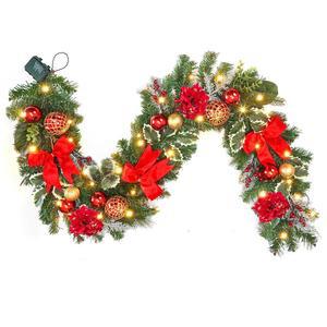 6피트 프리 라이트 갈랜드, 30개의 LED 스트링이 있는 레드 골드 크리스마스 장식 맨틀 벽난로 현관의 실내 야외 장식, 타이머로 작동하는 계단 배터리